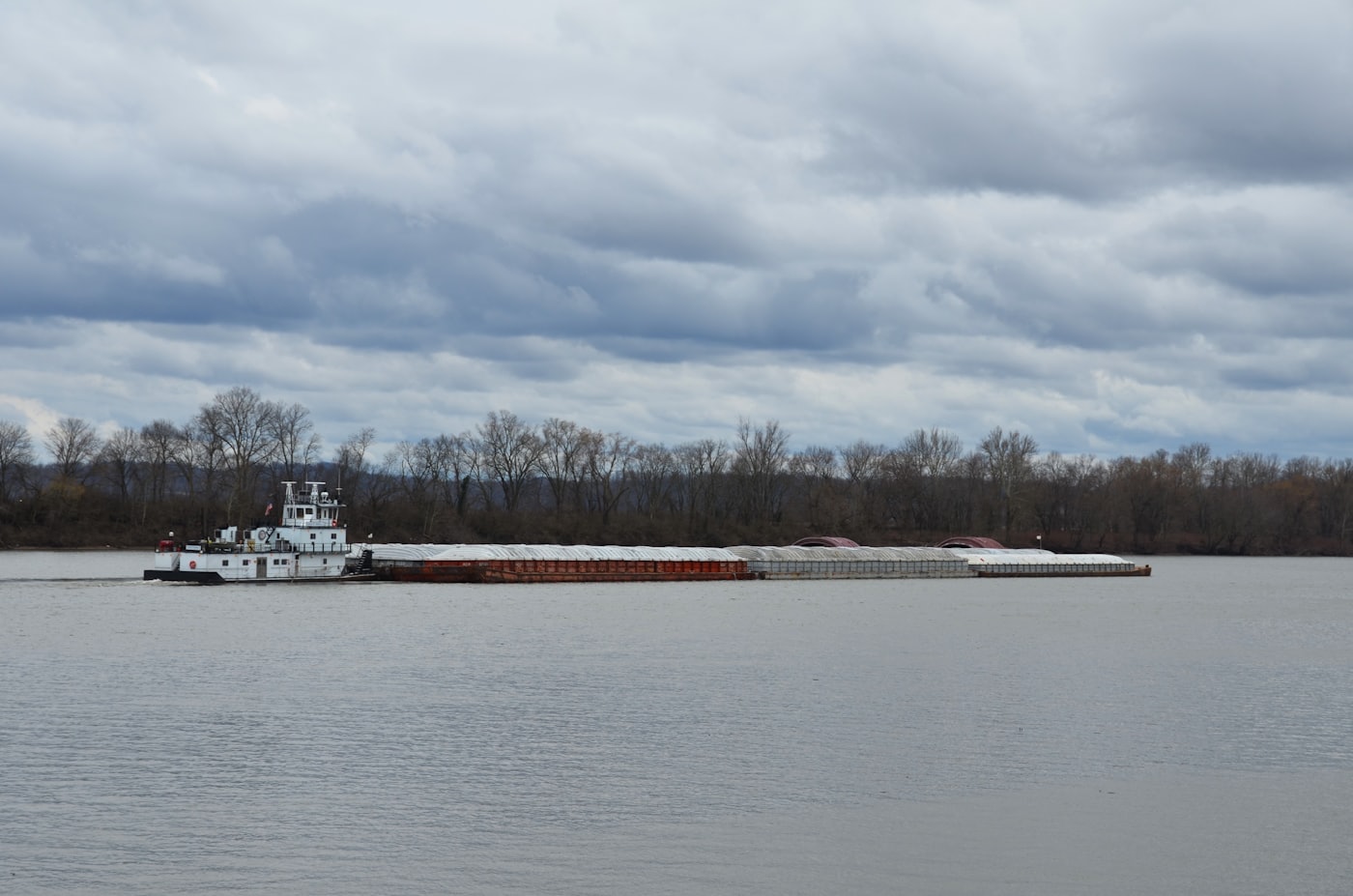 Inland barges on a waterway