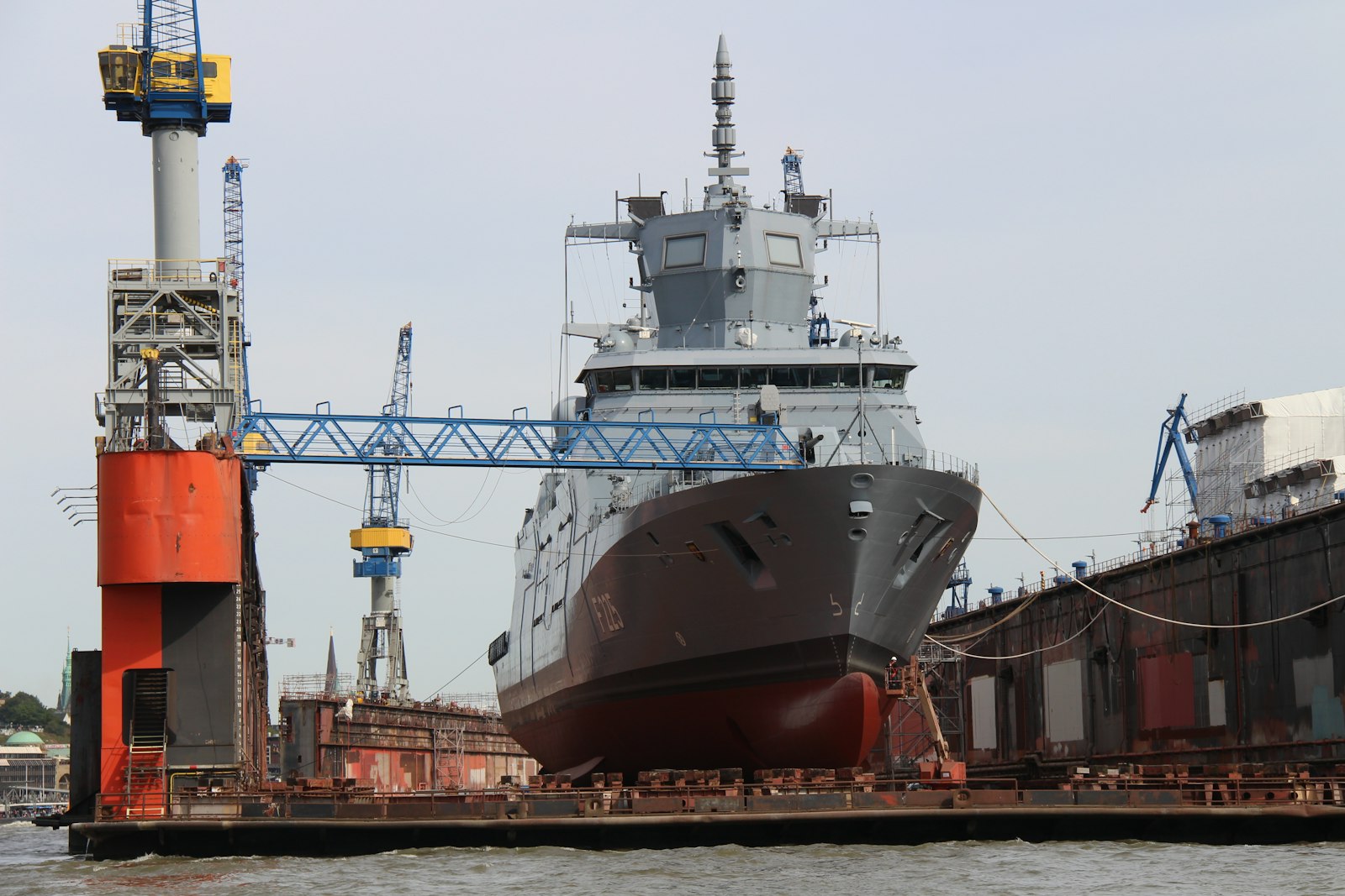 A ship's hull in dry dock